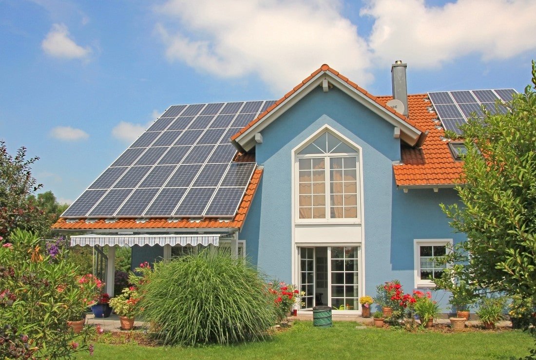Eco-friendly home with solar panels 
