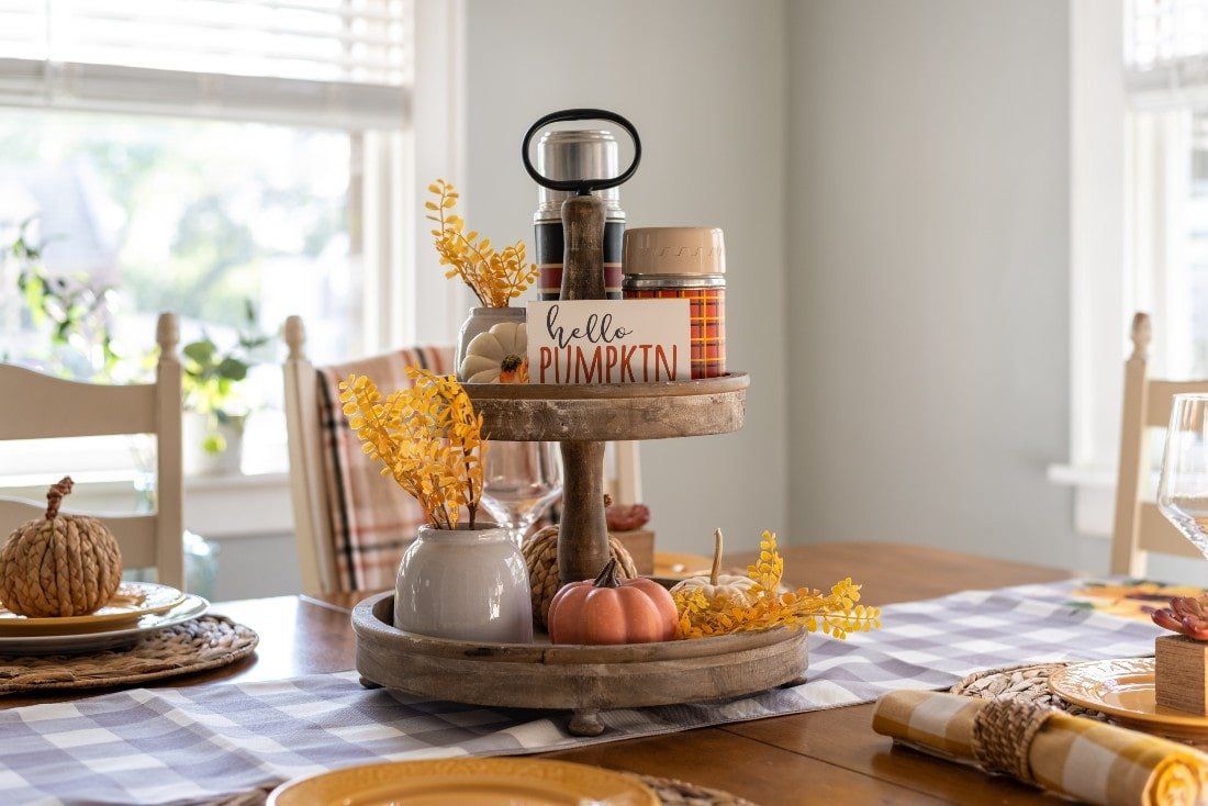 Fall flowers and decor on a kitchen table