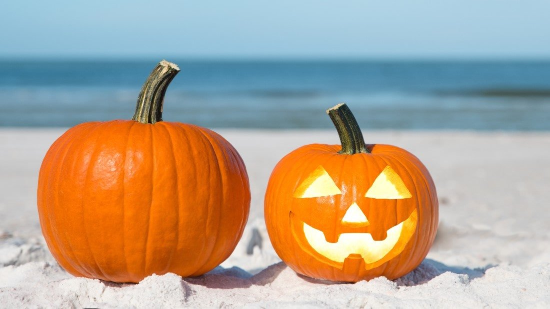 Pumpkins on the beach for Halloween in Florida