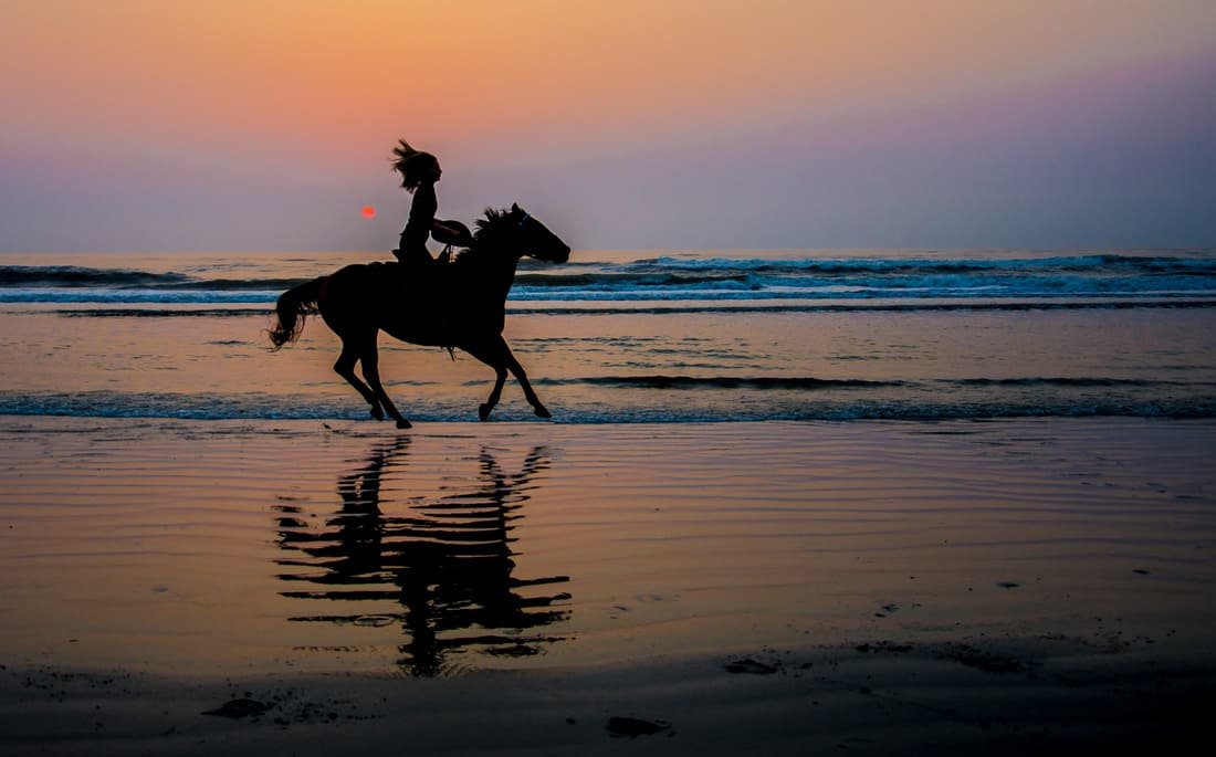 Woman riding a horse on a beach in Florida