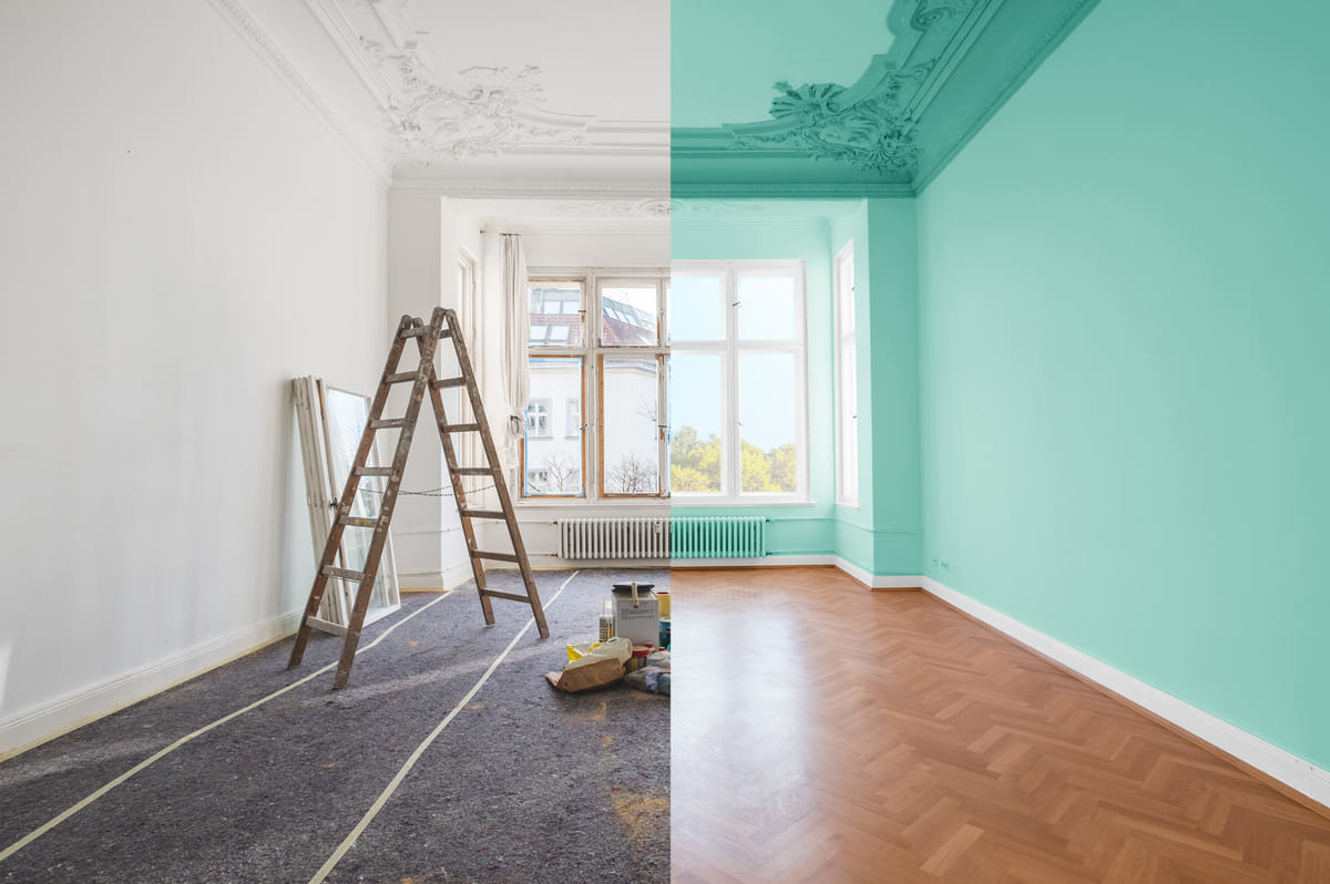 A beautiful before and after painting of walls in a house.