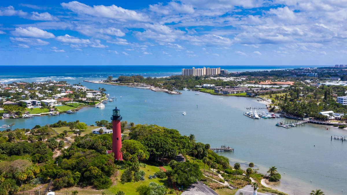 An aerial view of the Jupiter Inlet.