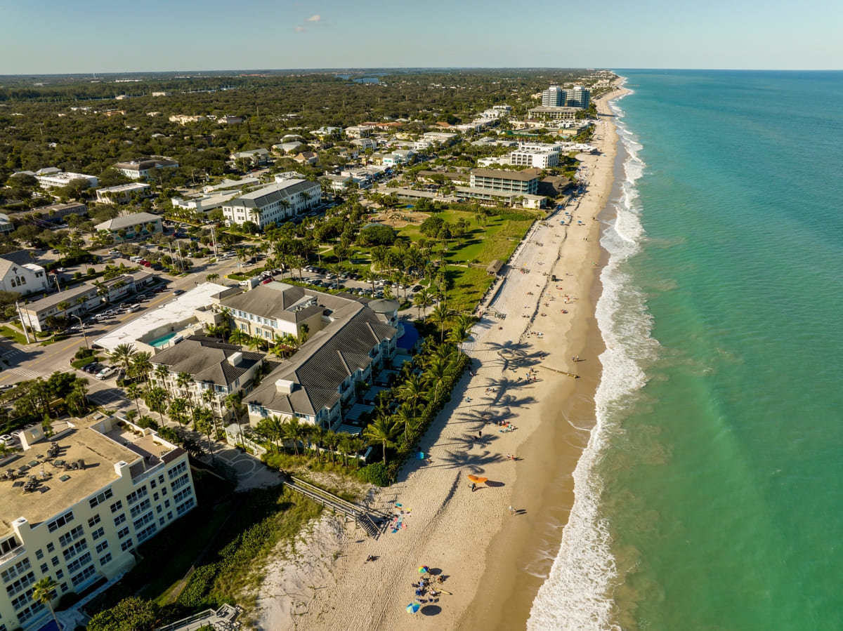 An aerial view of Vero Beach's homes and commercial area.
