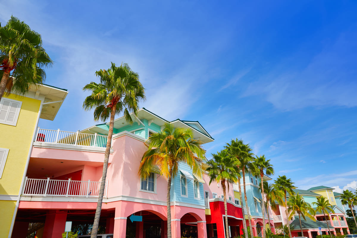 A beautiful, colorful line of businesses in Fort Myers, FL