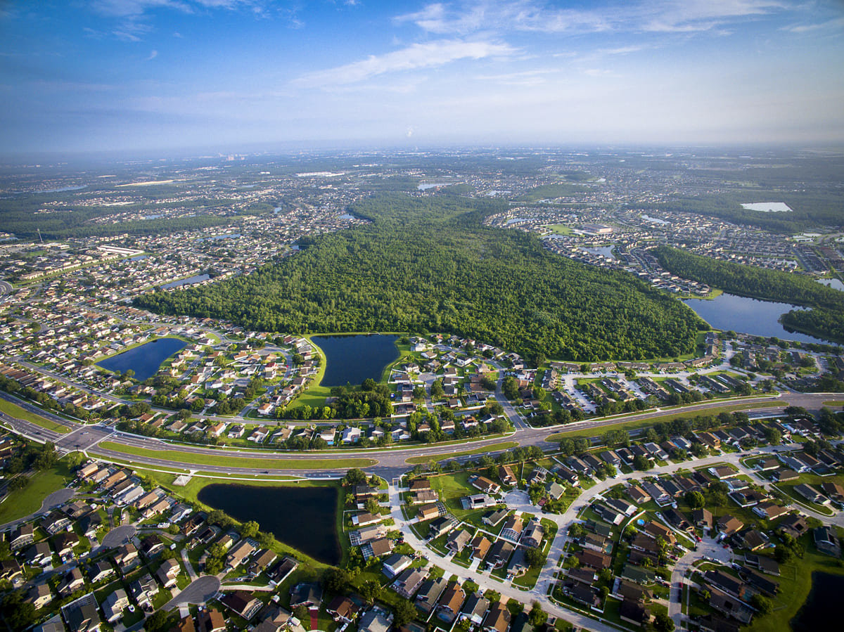 An aerial view of Kissimmee's residential areas.