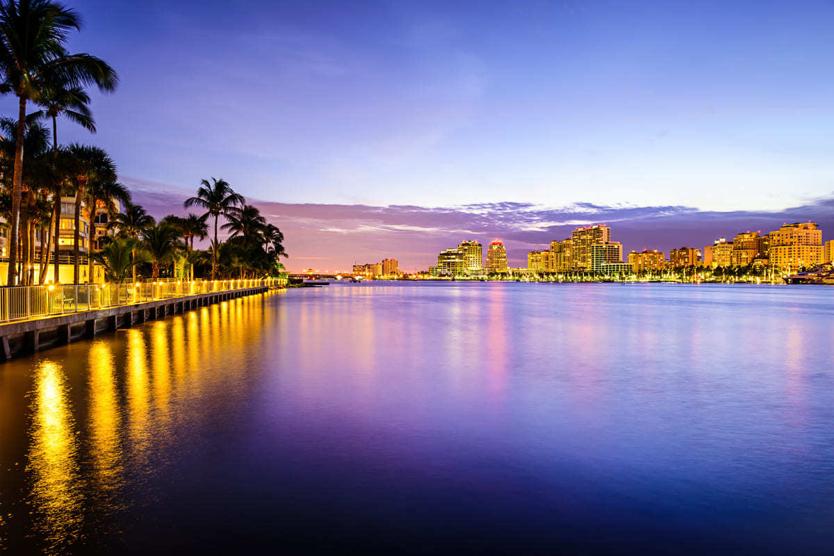 A night time shot of West Palm Beach, Florida.
